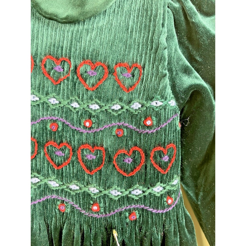 VTG Laura Ashley Girls 2 Years Green Velvet Christmas Holiday Smocked Dress - Picture 5 of 11